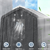 Garvee 7x12FT Gray Outdoor Portable Storage Shed with Roll-Up Door & Vent, 240G Heavy-Duty Shelter Waterproof PE Tarp, UV-Resistant Storage Sheds for Motorcycle, Firewood, Garden and Tools