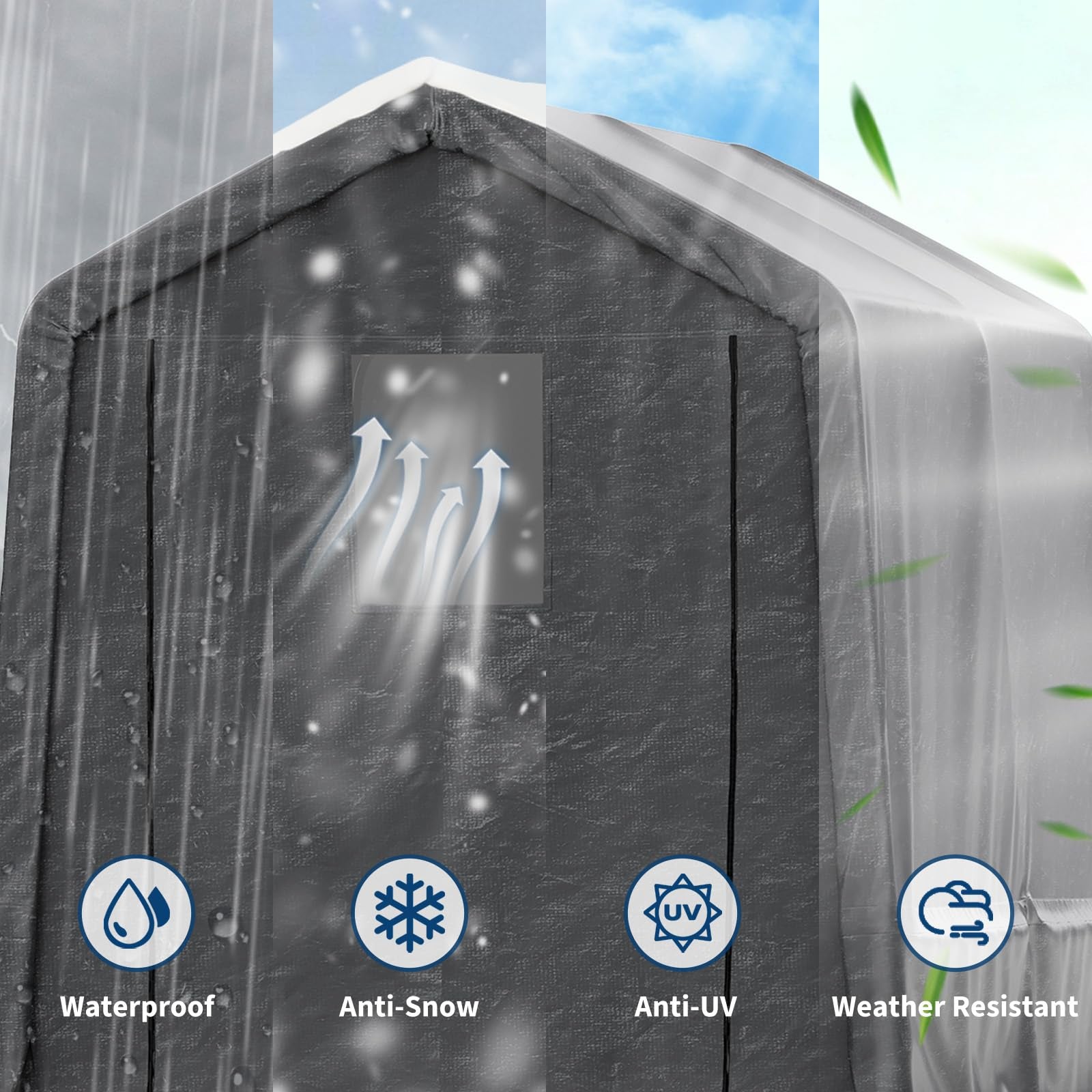 Garvee 7x10FT Outdoor Portable Storage Shed with Roll-Up Door & Vent, 240G Heavy-Duty Shelter Waterproof PE Tarp, UV-Resistant Storage Sheds for Motorcycle, Firewood, Garden and Tools, Gray