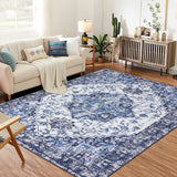 Garvee Vintage Runner Rugs 2x6 Non Slip Washable Runners for Hallways, Low Pile Stain Resistant Medallion Kitchen Mats for Floor, Foldable Retro Bathroom Rugs for Bedroom, Entryway, Hallway, Blue - Blue