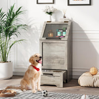 Garvee Pet Food Cabinet,Dog Feeding Station with 2 Elevated Dog Bowls, Dog Food Storage Cabinet,Dog Food Storage Container,Pet Toy Storage Organizer,Modern Dog Storage Cabinet,Grey