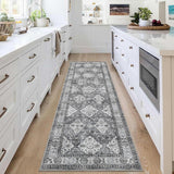 Garvee Persian Grey 2x6 Runner Rug Low Pile Non-Slip Machine Washable Vintage Distressed TPR Backing Durable Soft for Entryway Hallway Kitchen - Gray