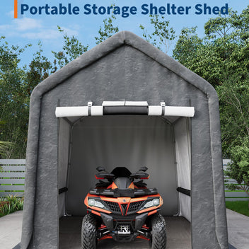 Garvee 10x10FT Gray Outdoor Portable Storage Shed with Roll-Up Door & Vent,Heavy-Duty Shelter Waterproof PE Tarp, UV-Resistant Storage Sheds for Motorcycle, Firewood, Garden and Tools, Gray