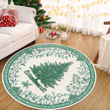 Garvee Christmas Round Area Rug 4Ft - Christmas Tree Print, Non-Slip Rubber Backing, Washable, Soft Terrycloth Fabric, Foldable, Kid & Pet-Friendly, Living Room Nursery - Green