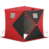 Garvee Pop Up Ice Fishing Shelter Tent with 49ft LED Light Strip, Windproof Insulated Waterproof Fabric,  Portable Hub Frame, Red+Black, 2-3 Person Winter Ice Fishing