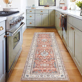 Garvee Persian Brick Red 2x6 Washable Runner Rug Vintage Floral Non-Slip Soft Polyester Stain Resistant Foldable Entryway Kitchen Bathroom - Brick Red