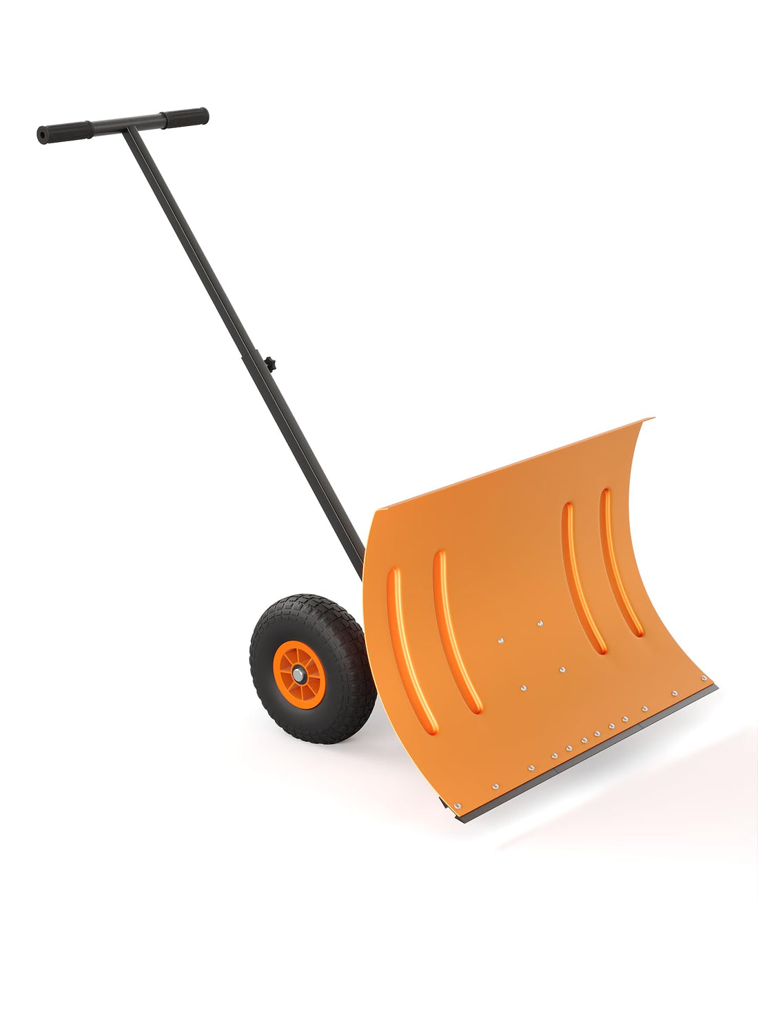 Garvee 29"W X 20"H Snow Shovel with Wheels Heavy Duty Steel 5-Position Adjustable Handle Anti-Skid Tires Quick Assembly for Driveway and Sidewalk