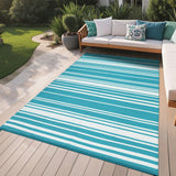 Garvee Outdoor Light Blue 8x10 Rug Mat Plastic Straw Waterproof Double-Sided Design Anti-Fray Edges Portable Camping Patio Deck Backyard - Light Blue