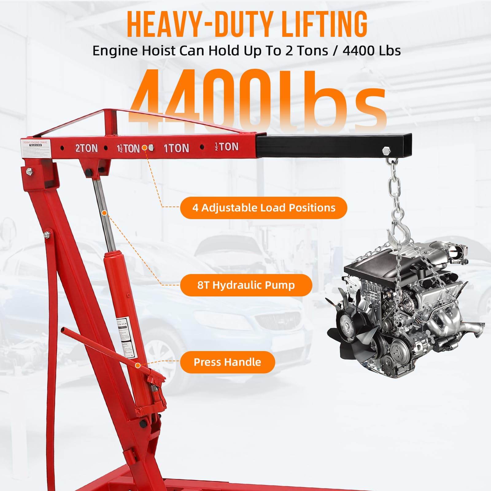 Garvee 2 Ton Engine Hoist Cherry Picker Foldable Carbon Steel
