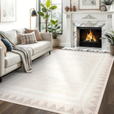 Garvee Washable Rugs 5x7 Cream Rug Solid Bordered Geometric Rugs for Living Room, Modern Neutral Carpet with Non Slip TPR Backing, Soft Non Shedding Low Pile Throw Mat for Bedroom Dining Room - Beige