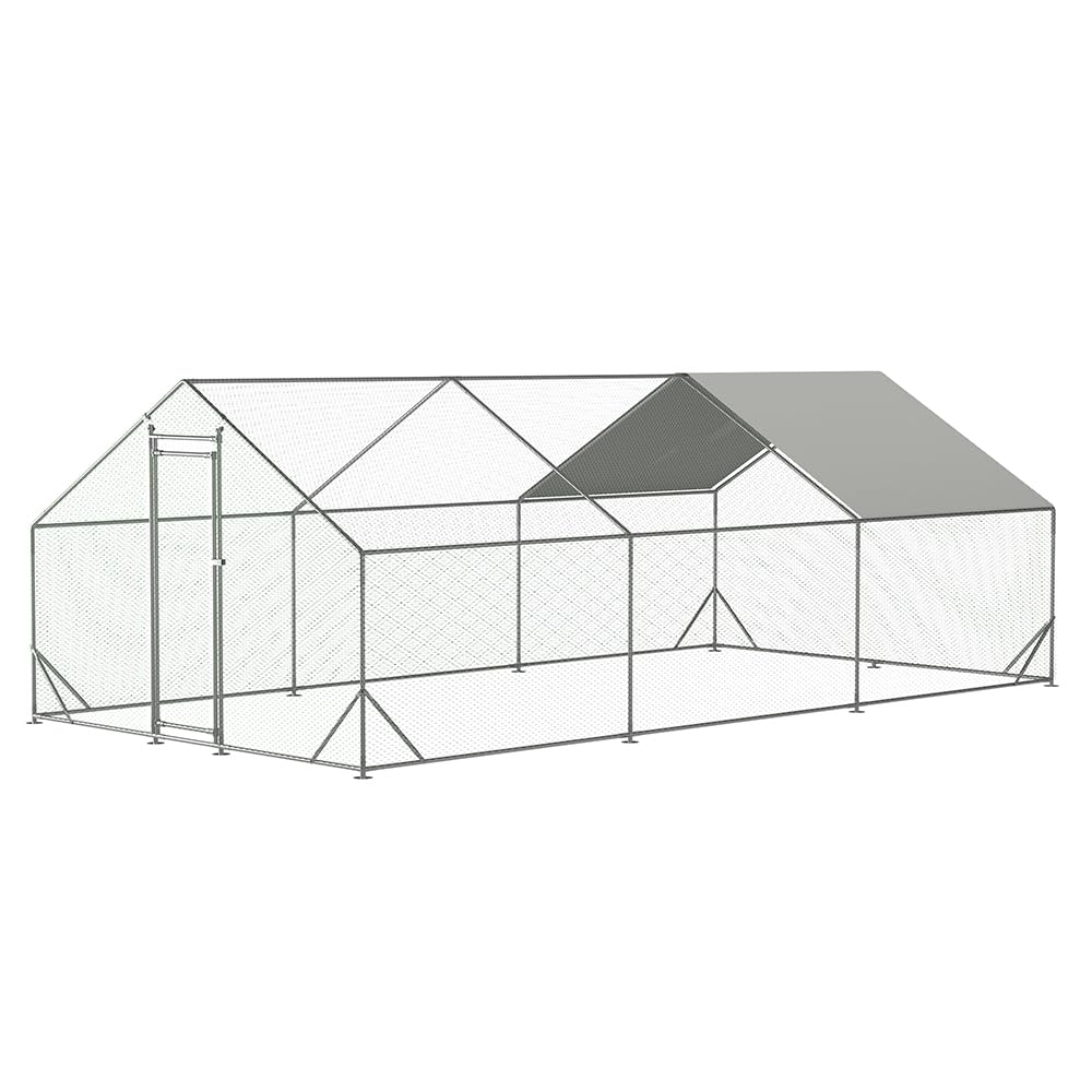 Garvee Chicken Coop Large Metal Chicken House,Walk-in Poultry Cage Chicken Run Pen Dog Kennel Duck House with Waterproof and Anti-Ultraviolet Cover (XL(10' L x 20' W x 6.56' H))
