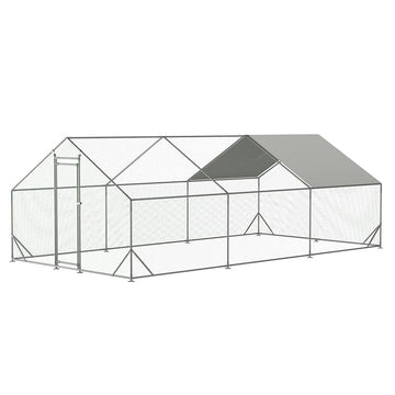 Garvee Chicken Coop Large Metal Chicken House,Walk-in Poultry Cage Chicken Run Pen Dog Kennel Duck House with Waterproof and Anti-Ultraviolet Cover (XL(10' L x 20' W x 6.56' H))