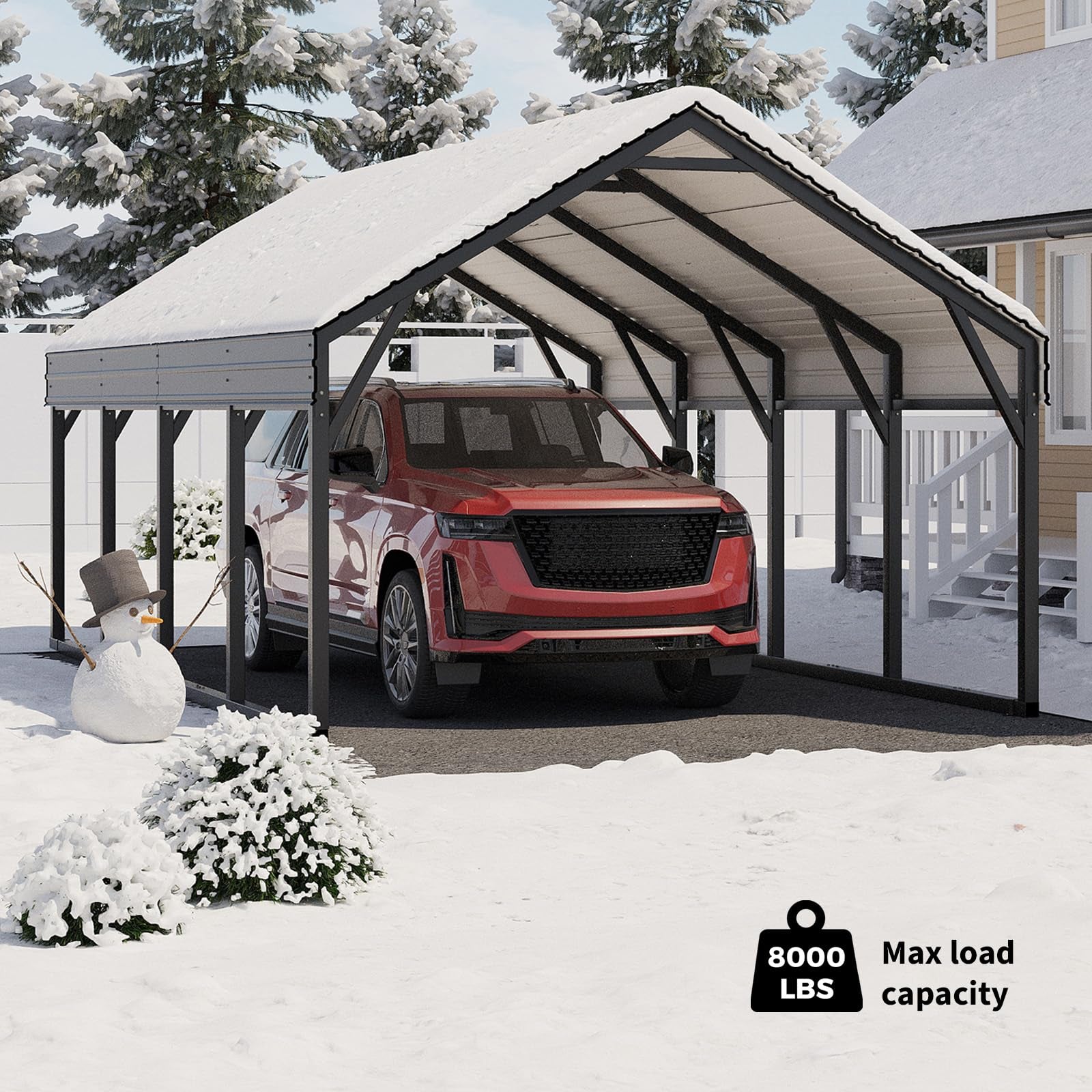 Garvee 12x20 FT Metal Carport, Reinforced Frame and Steel Roof for All-Weather Use, Permanent Shelter for Bass Boats, Full-Sized Pickup Trucks, and Tractors