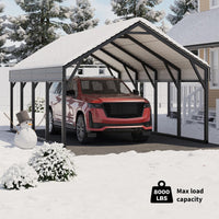 Garvee 12x20 FT Metal Carport, Reinforced Frame and Steel Roof for All-Weather Use, Permanent Shelter for Bass Boats, Full-Sized Pickup Trucks, and Tractors