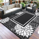 Garvee Waterproof Outdoor Rug 9x18, Reversible Plastic Straw, UV-Resistant & Soft Underfoot, Durable Thermoplastic Edges, Portable with Carry Bag, Patio & Camping - Black & White