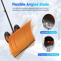 Garvee Snow Shovel with Wheels for Driveway, 20" Wide Adjustable Snow Pusher with 5-Position Angle & Height Handle, Ergonomic Back-Saving Snow Removal Tool for Sidewalks, Yards & Patios - Orange