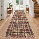 Garvee 2' x 10' Farmhouse Plaid Runner Rug, Washable Non-Slip Low-Pile Rug for Hallway, Kitchen & Entryway, Red - Red
