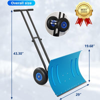 Garvee 29"W X 19.68"H Snow Pusher Shovel with Wheels,Heavy Duty Steel Snow Shovel with Wheels,Angled Blade Efficient Snow Removal With5-Position Angled Blade & Adjustable Handle for Doorway, Sidewalk