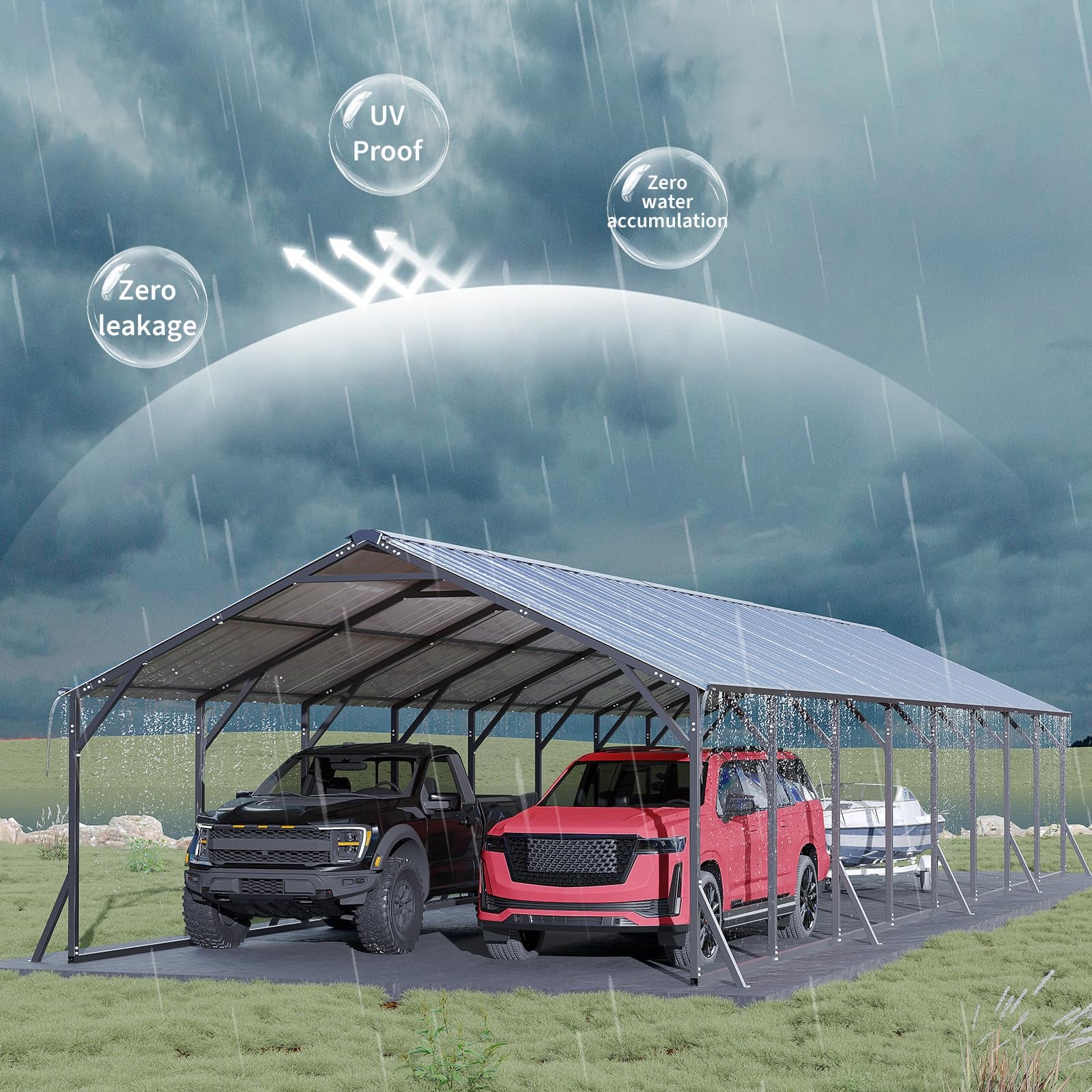 Garvee Heavy Duty Metal Carport 20x40x12 ft – Enclosed Steel Outdoor Storage Shelter, Vertical Roof, All-Weather Protection for Multiple Vehicles, Pickup Trucks, Boats, Tractors, Grey