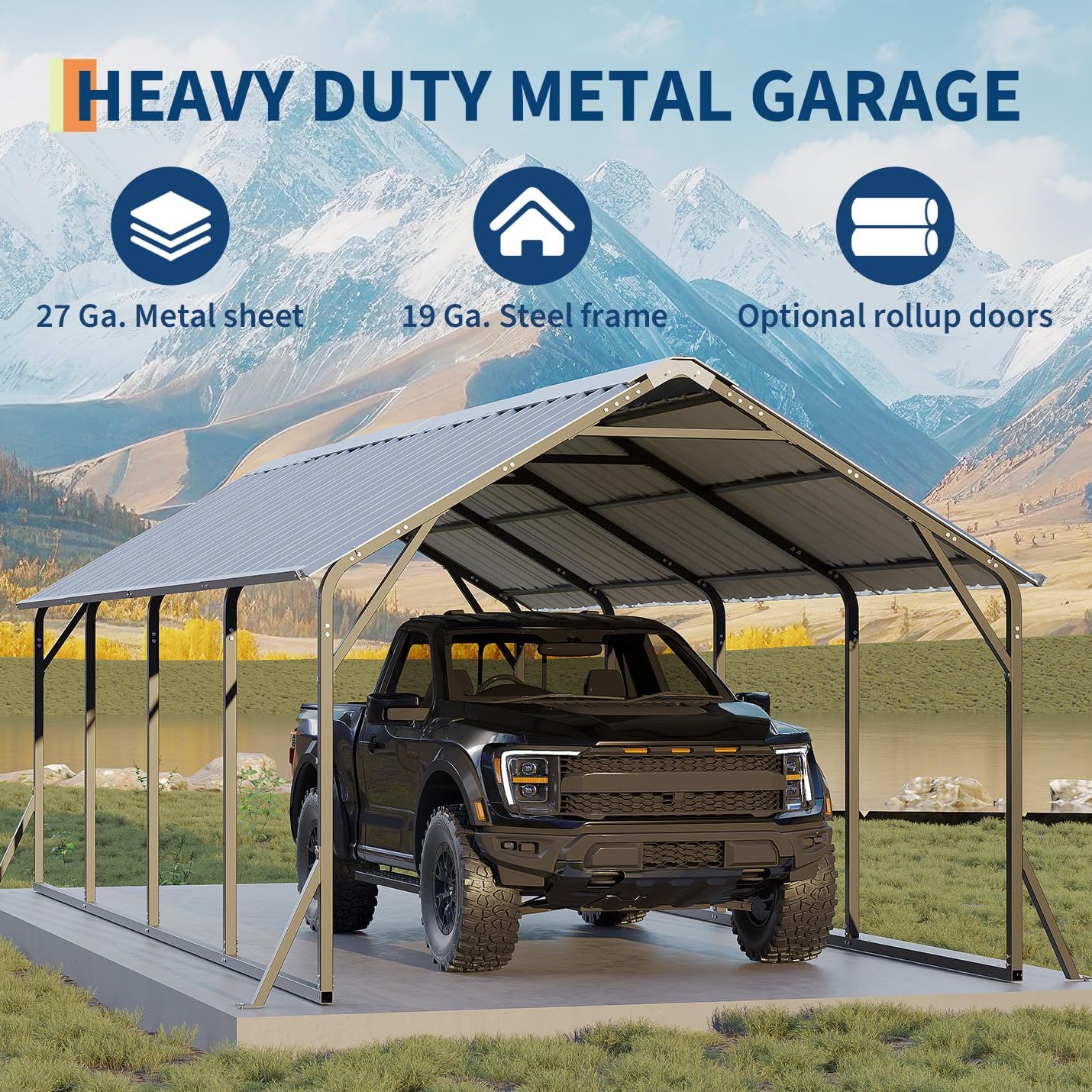 Garvee 11'x20'x9' Vertical Roof Metal Carport, Heavy Duty Steel Car Ports for All-Weather, for Full-Size Pickup Trucks, Boats, and Tractors