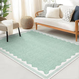 Garvee Modern Green 6x9 Scalloped Indoor Rug Low-Pile Stain Resistant Pearl Velvet Polyester Non-Slip Lightweight Foldable for Living Room Nursery - Green
