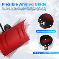 Garvee 29"W X 20"H Snow Shovel Heavy Duty Steel 5-Position Adjustable Handle 8" Anti-Skid Wheels Powder-Coated Rust-Resistant Driveway Snow Removal