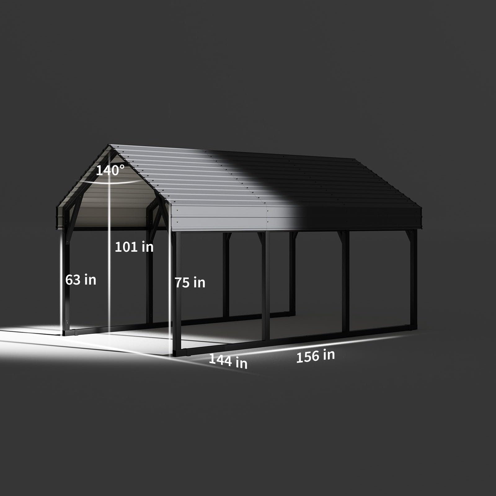 Garvee 12x13 FT Metal Carport Shed, Reinforced Frame and Steel Roof for All-Weather Use, Permanent Shelter for Cars, Motorcycles, ATVs, or Boats
