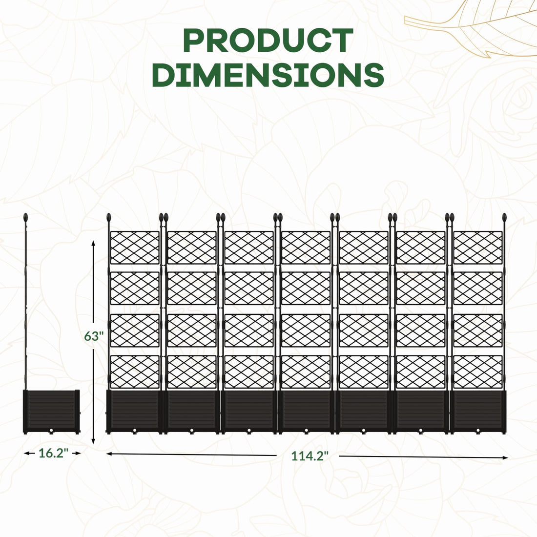 Garvee 7-Piece Raised Garden Bed with Trellis, 114" x 63" Outdoor Planter Box, Vertical Garden with Privacy Screen for Patio, Balcony & Backyard, Lightweight & Weather-Resistant