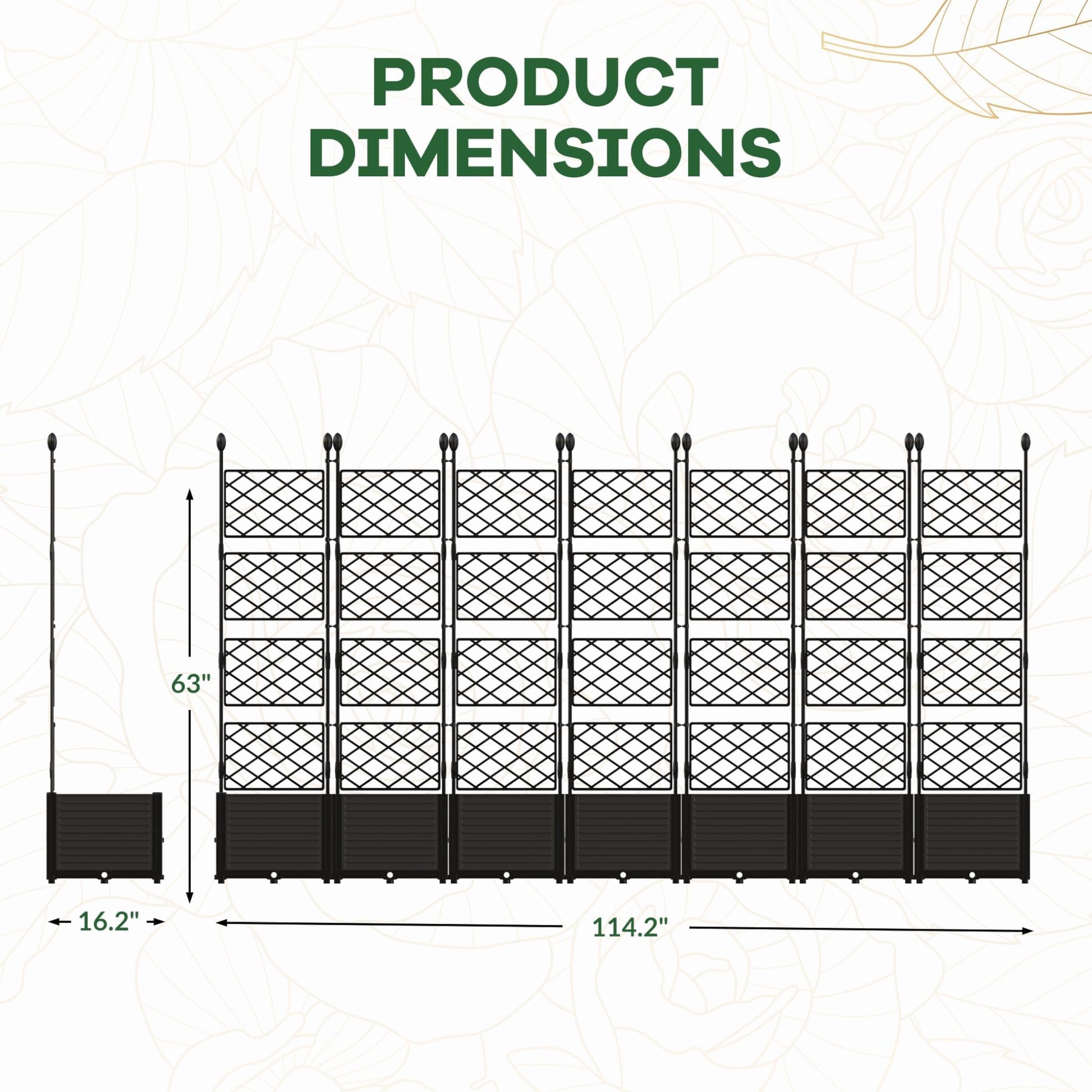 Garvee 7 PCS Raised Garden Bed with Trellis, 114.2" x 63" Plastic Planter Box for Climbing Plants, Outdoor Vertical Garden with Privacy Screen for Patio, Balcony, Backyard – Sturdy & Lightweight
