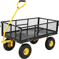 Garvee 900 lbs Heavy Duty Steel Garden Wagon Cart – 2-in-1 Utility Yard Cart, Removable Mesh Sides, 10" All-Terrain Tires, 180° Rotating Handle – For Gardening, Lawn, Outdoor Transport – Black Body, Yellow Hubs