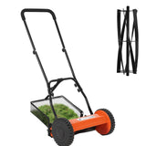 Garvee 14" Manual Reel Mower 5-Blade Precision Cut Adjustable Height Steel Blades Grass Catcher Quiet Eco-Friendly Small Lawns - Orange