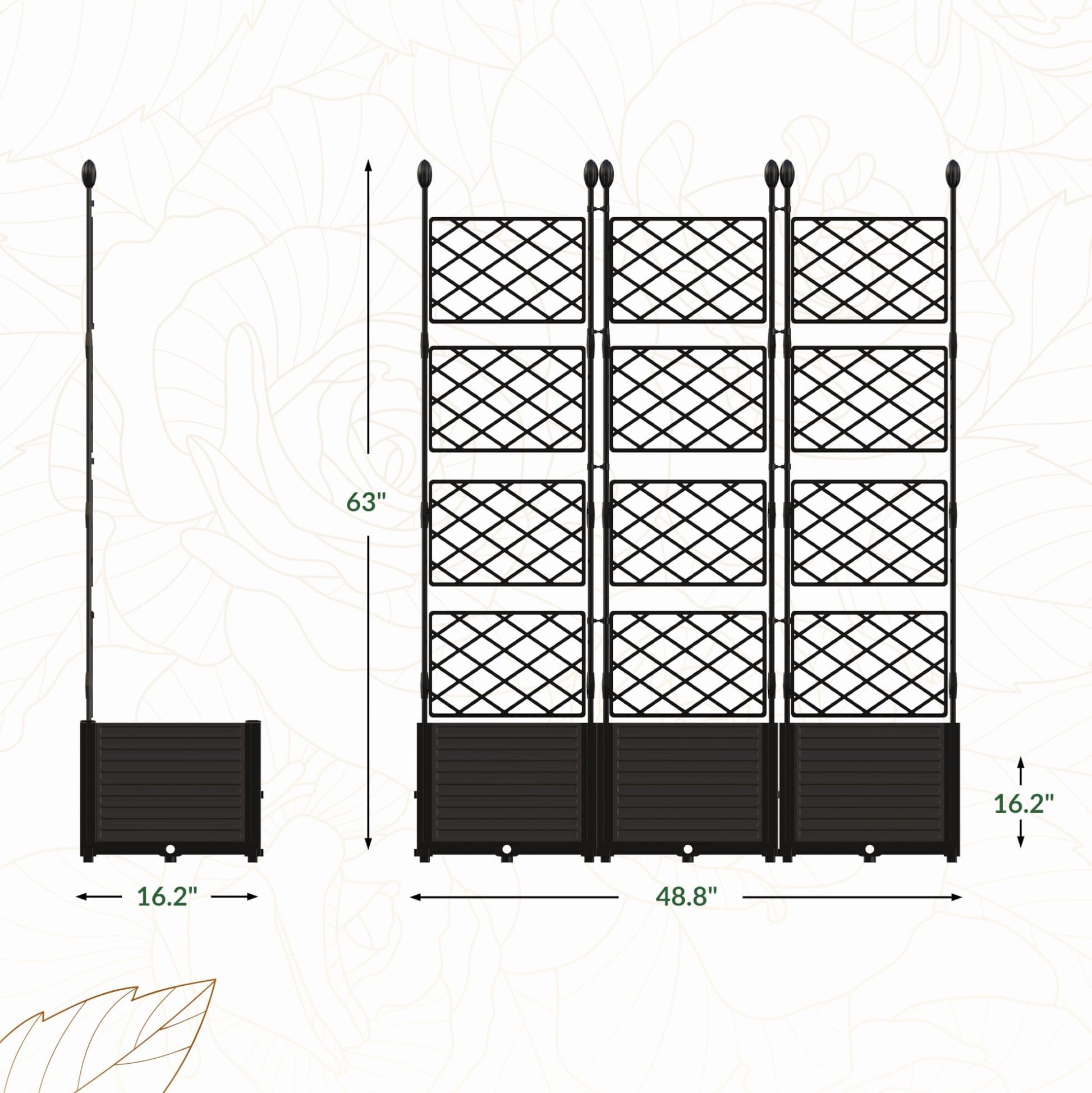 Garvee 3 PCS Raised Garden Bed with Trellis, 114.2" x 63" Plastic Planter Box for Climbing Plants, Outdoor Vertical Garden with Privacy Screen for Patio, Balcony, Backyard – Sturdy & Lightweight