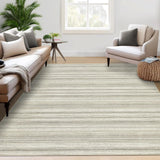 Garvee Washable Modern Striped Rugs 8x10 - Non-Slip, Stain Resistant - Soft Low Pile Cotton-Like - Durable, Machine Washable - Beige - Living Room, Bedroom, Office - Beige