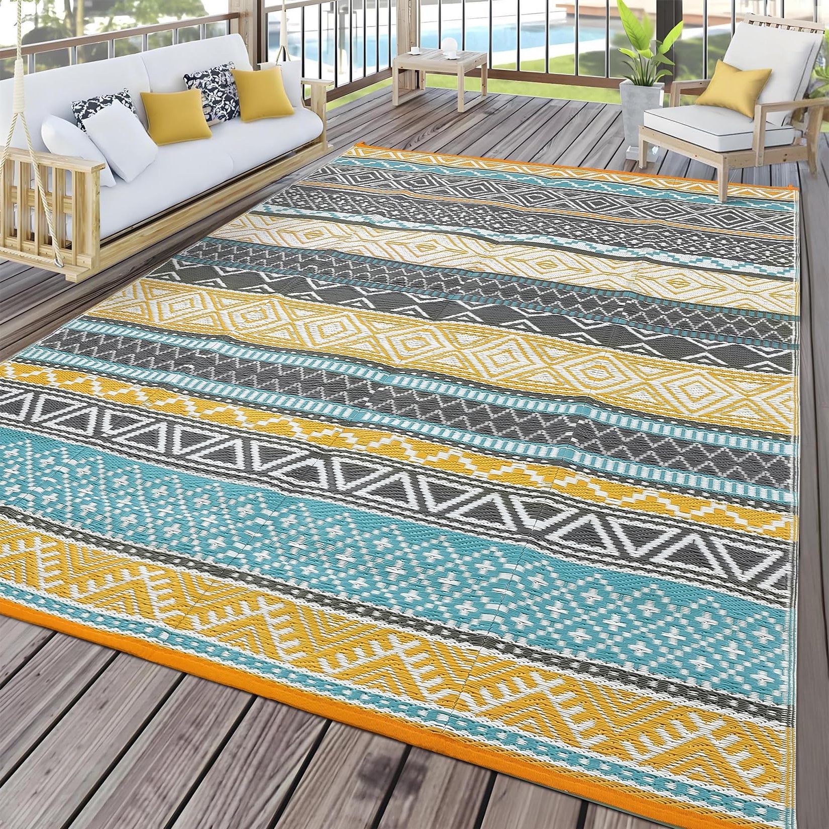 Garvee Outdoor Plastic Straw Rug Waterproof Reversible Durable Non-Slip ...