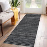 Garvee Striped Runner Rug 2x6 Kitchen Hallway Non-Slip Washable Polyester Durable Reinforced Stitching Indoor Outdoor Entryway - Black