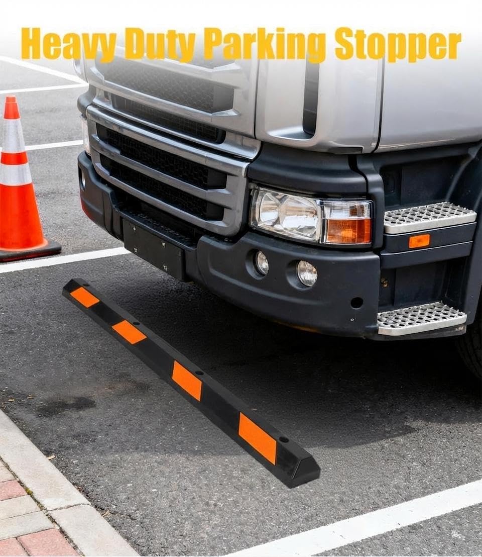 Garvee Heavy Duty Rubber Parking Curb 2 Pack, 72 Inch – Bright Orange Diamond, High-Visibility Reflective Stripes – Durable Wheel Stopper for Garage, Commercial Lot, Cars, Trucks, SUVs, RVs, Trailers – 2-pack | diamond | bright orange