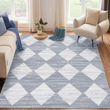 Garvee Plaid Grey 10x13 Living Room Rug Washable Large Modern Geometric Accent Carpet with Non-Slip Backing Soft Low Pile 100% Polyester Grey Bedroom Dining Room - Gray