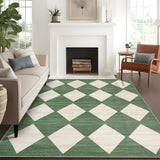 Garvee Plaid Green 5x7 Checkered Area Rugs, Washable, Non-Slip Rubber Backing, Soft Faux Wool, Stain-Resistant, Durable Edges, Living Room Bedroom Kitchen - Green