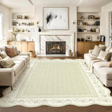 Garvee Scalloped Floral Area Rug 5x7 Non-Slip Low-Pile Polyester Machine Washable Kids & Pets Friendly Living Room Bedroom - Beige