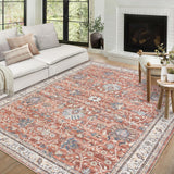Garvee Persian Brick Red 8x10 Washable Boho Vintage Grey Area Rug Non-Slip Soft Faux Wool Stain Resistant Large Rugs for Living Room Bedroom Office Nursery - Brick Red