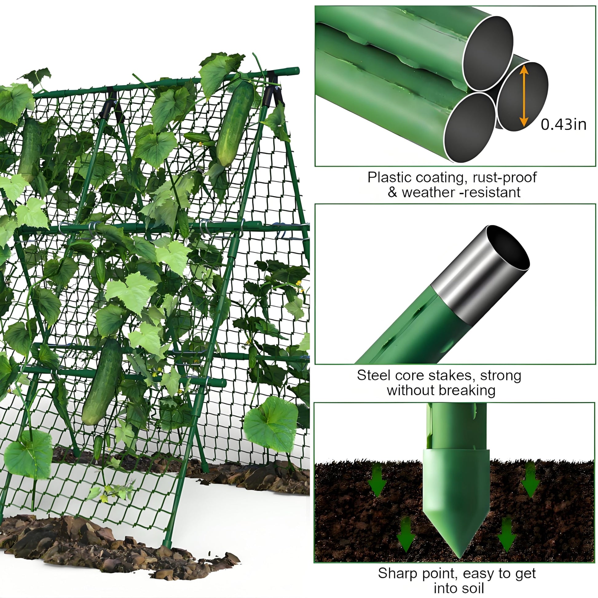 Garvee Cucumber Trellis for Garden & Raised Bed, 47"x47" Outdoor Plant Trellis for Climbing Plants, Metal Support Trellis with Net for Vines Flowers