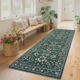 Garvee Washable Runner Rug 2x6 Green Modern Farmhouse Floral Non Slip Low Pile Polyester Foldable Indoor Kitchen Laundry - Green