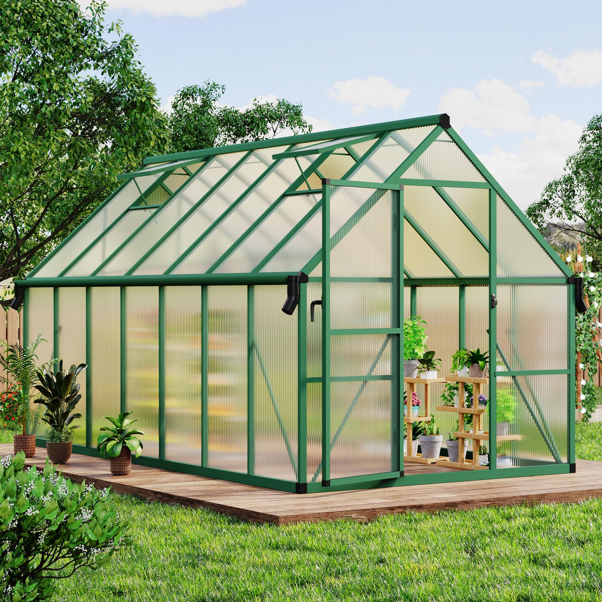 greenhouse tent Garvee Spacious 8x14 ft Polycarbonate Greenhouse with Aluminum Frame for Backyard Gardening, Green, Large Walk-In Tent