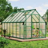 Garvee Spacious 8x14 FT Polycarbonate Greenhouse for Backyard – Large Aluminum Walk-In Grow Tent, Roof Vent, Ground Stakes, Lockable Push Door, For Garden Plants, Color: Green