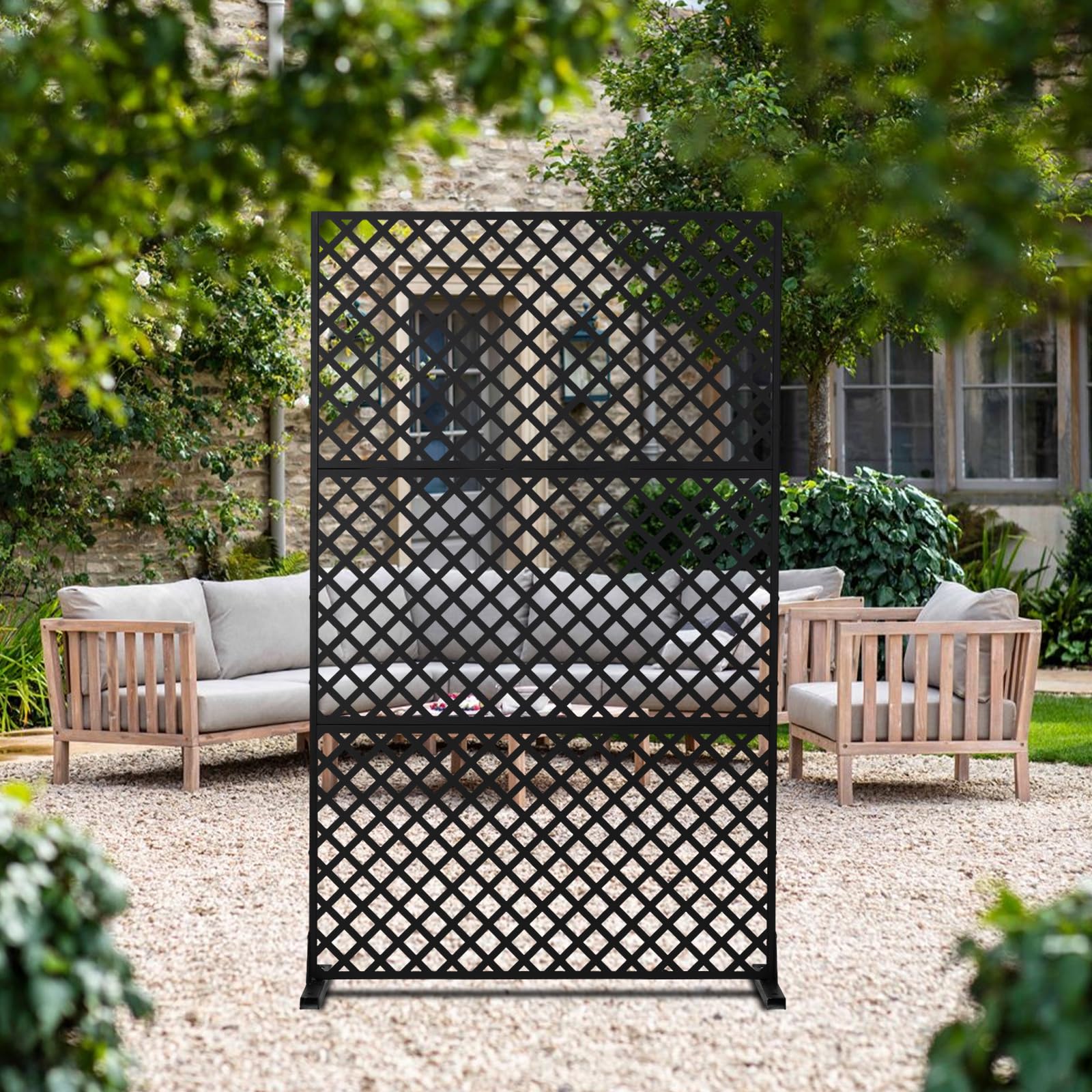 Garvee 44"x72" Freestanding Metal Privacy Screen in Rust-Resistant Design, 3-Panel for Balcony, Patio and Garden Divider