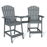 Garvee Outdoor Bar Height Adirondack Chairs Solid Wood with Connecting Tray & Footrest Ergonomic Support Wide Armrests Set of 2 for Deck Patio - Dark Grey