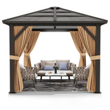 Garvee 10x10ft Hardtop Gazebo Outdoor Canopy Aluminum Frame Polycarbonate Roof UV Protection Mesh Curtains Patio Lawn Backyard Deck