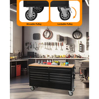 Garvee 9-Drawer Large Rolling Tool Chest, 61" Mobile Tool Storage Cabinet with Wheels and Wood Top, Garage Tool Box Organizer with Anti-Slip Liner for Warehouse, Workshop