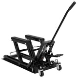 Garvee Hydraulic Motorcycle Lift Jack, 1500 lbs Capacity Steel ATV Hoist with Wheels, Adjustable Height, 3-Position Safety Lock, Portable Garage Lifting Stand，Black - Black