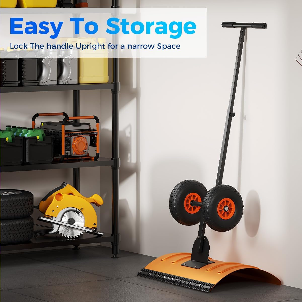 Garvee Snow Shovel with Wheels for Driveway, 20" Wide Adjustable Snow Pusher with 5-Position Angle & Height Handle, Ergonomic Back-Saving Snow Removal Tool for Sidewalks, Yards & Patios - Orange