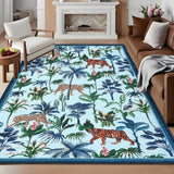 Garvee Blue Tiger 5x7 Washable Rug Tropical Jungle Plant Non-Slip Low Pile Stain Resistant Blue Living Room Bedroom Decor - Blue